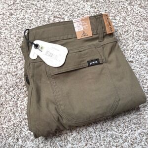 PrAna Men 33x30 Stretch Straight Leg Zion II Cargo Pants Olive Green Relaxed Fit